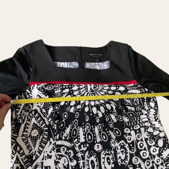 Connected Apparel Black White Dress Geometric Print Sheer 3/4 Sleeves, Size L - Picture 7 of 10
